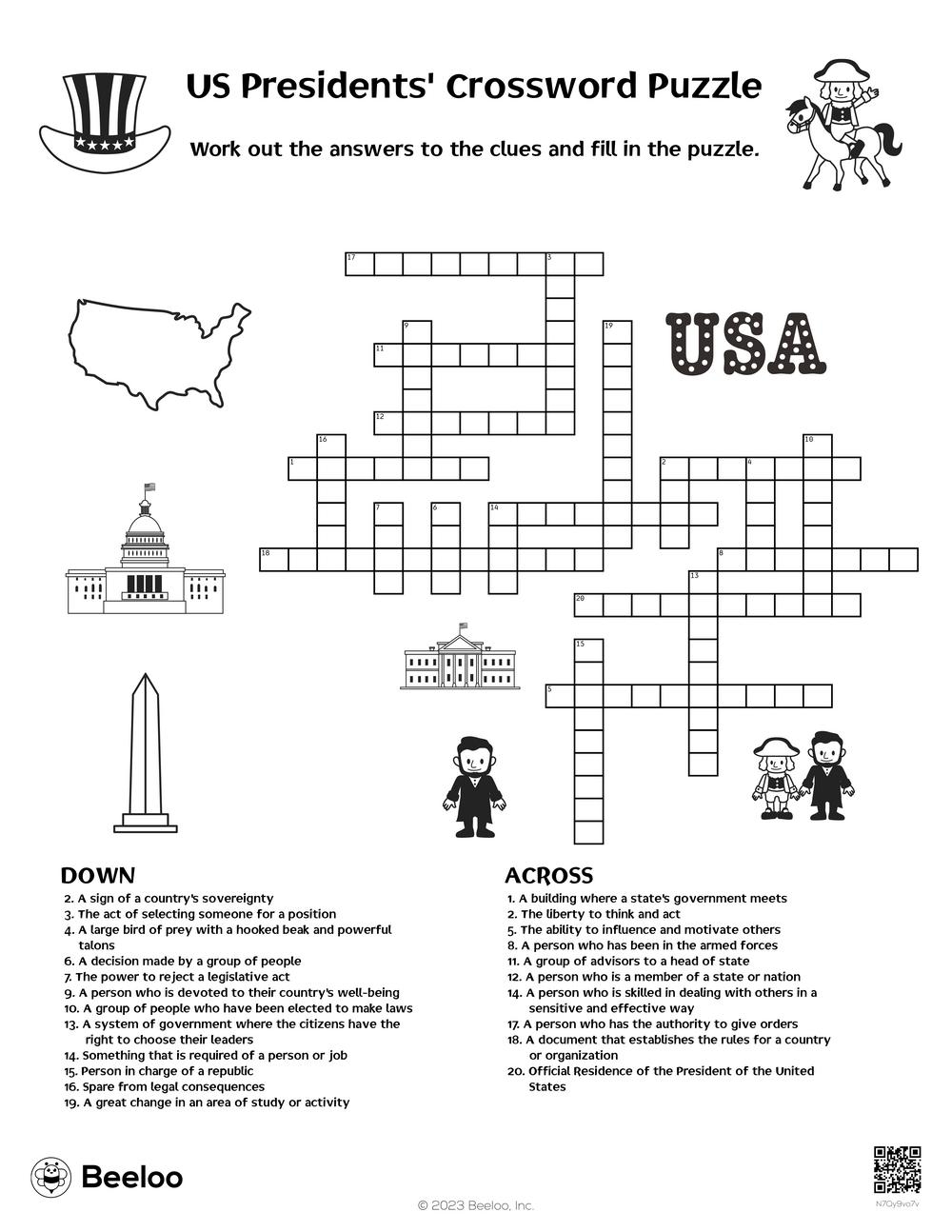 US Presidents Crossword Puzzle Beeloo Printable Crafts And 