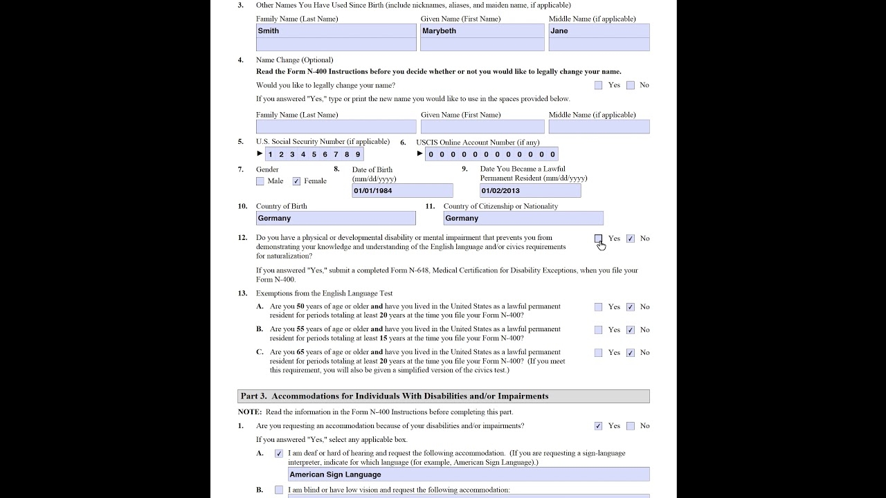 USCIS Form Series N 400 Part 2