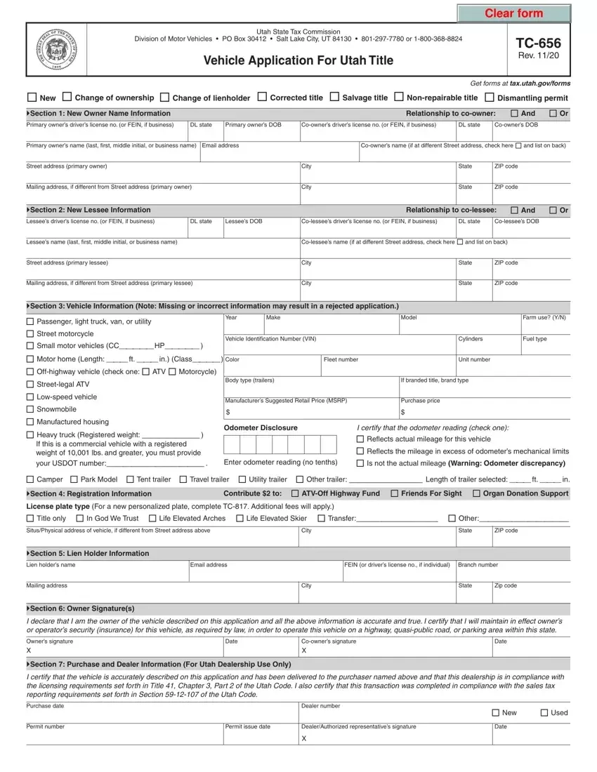 Utah DMV TC 656 Form Fill Out Printable PDF Forms Online