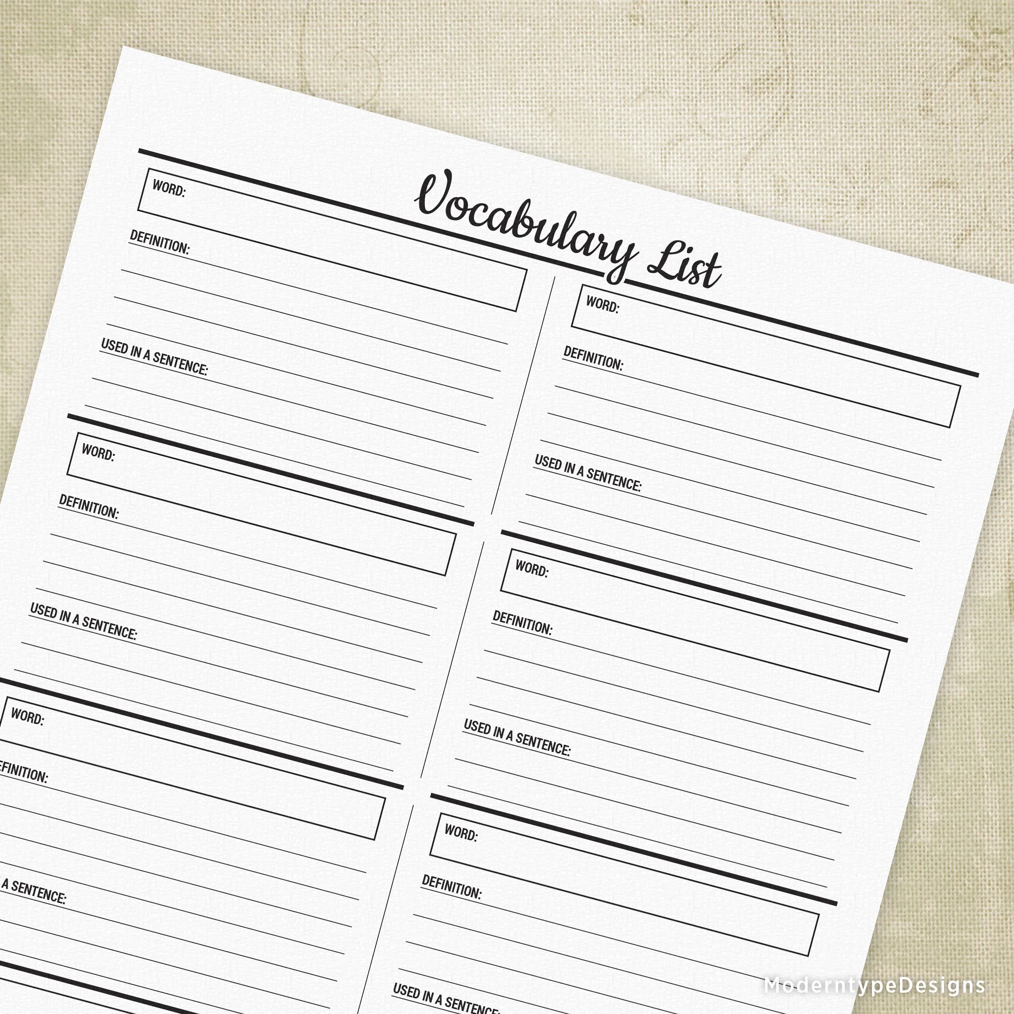 Free Printable Vocabulary List