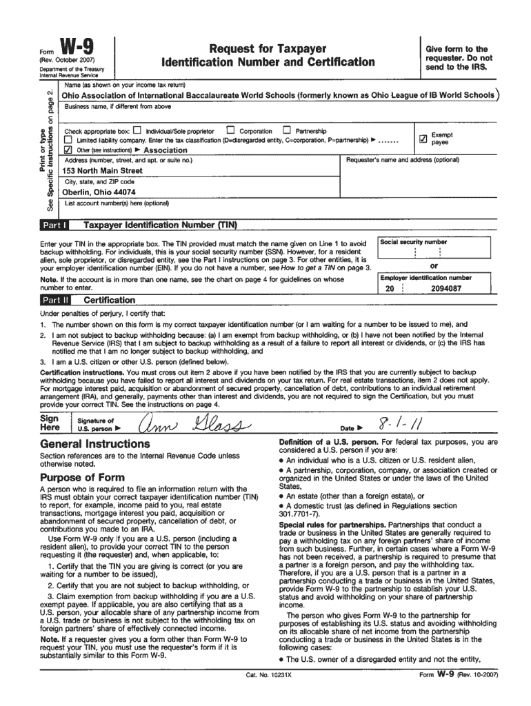 W 9 Form Ohio Fill Out amp Sign Online DocHub