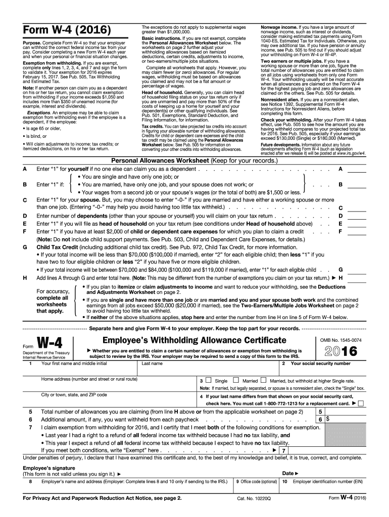 W4 Form 2016 Fill Out amp Sign Online DocHub