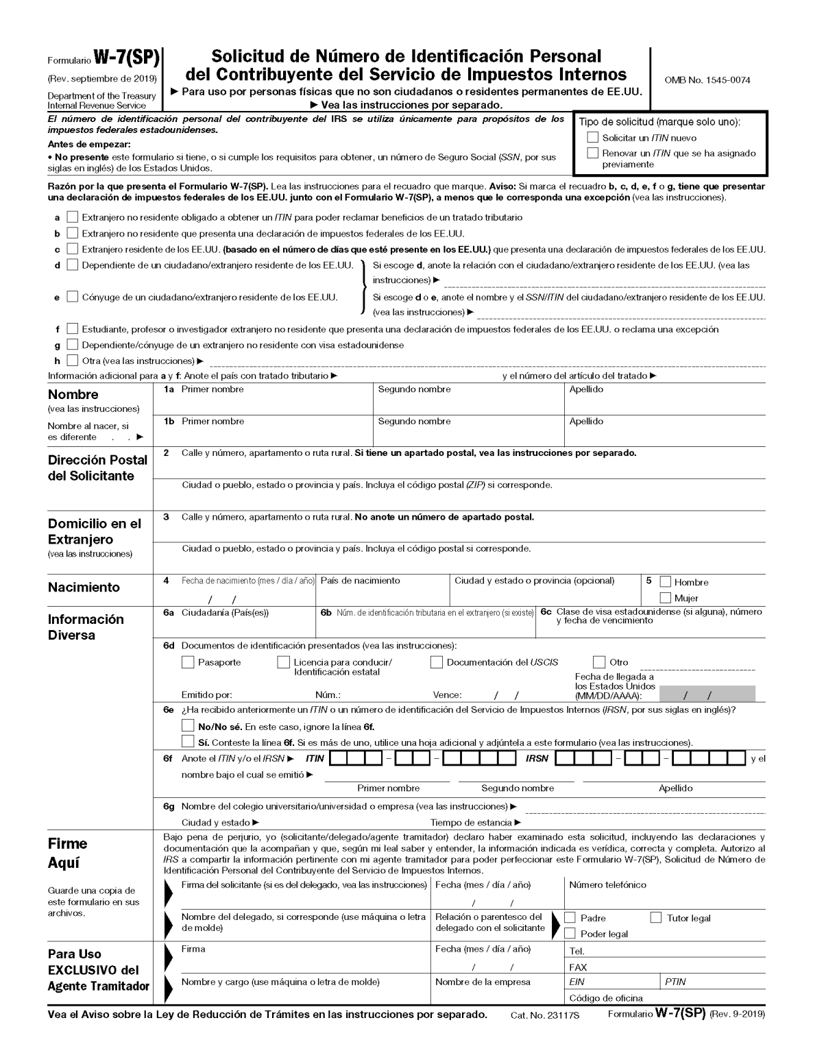 W7 Form Spanish Printable