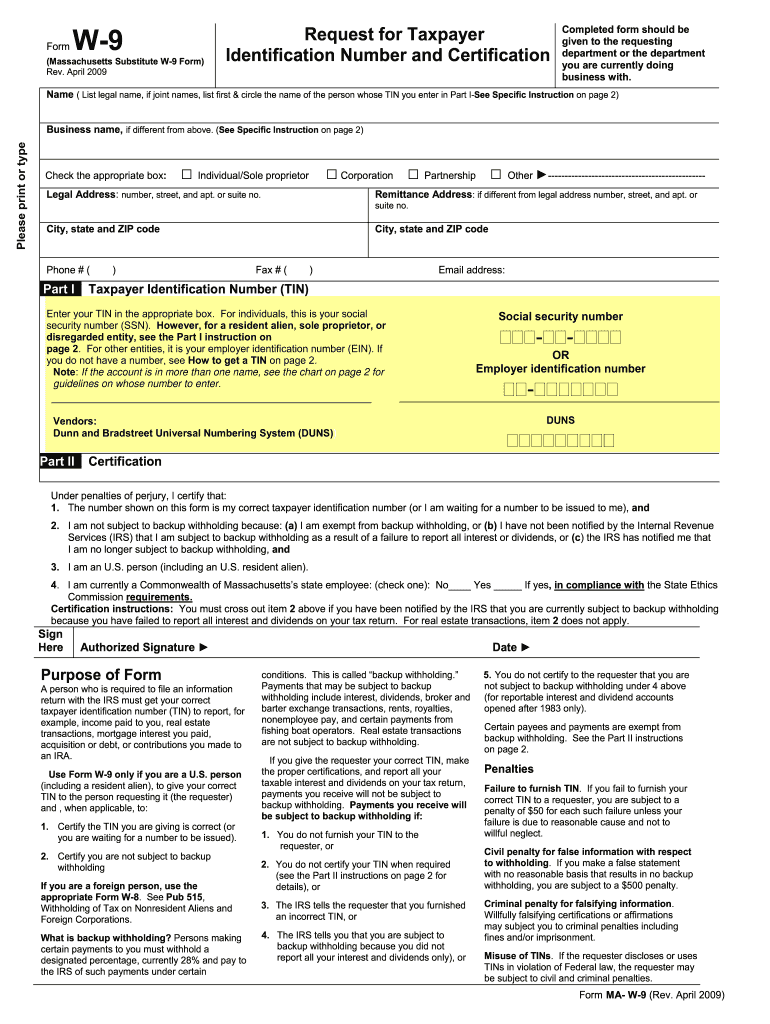 W9 Ma Form Fill Out Printable PDF Forms Online Worksheets Library