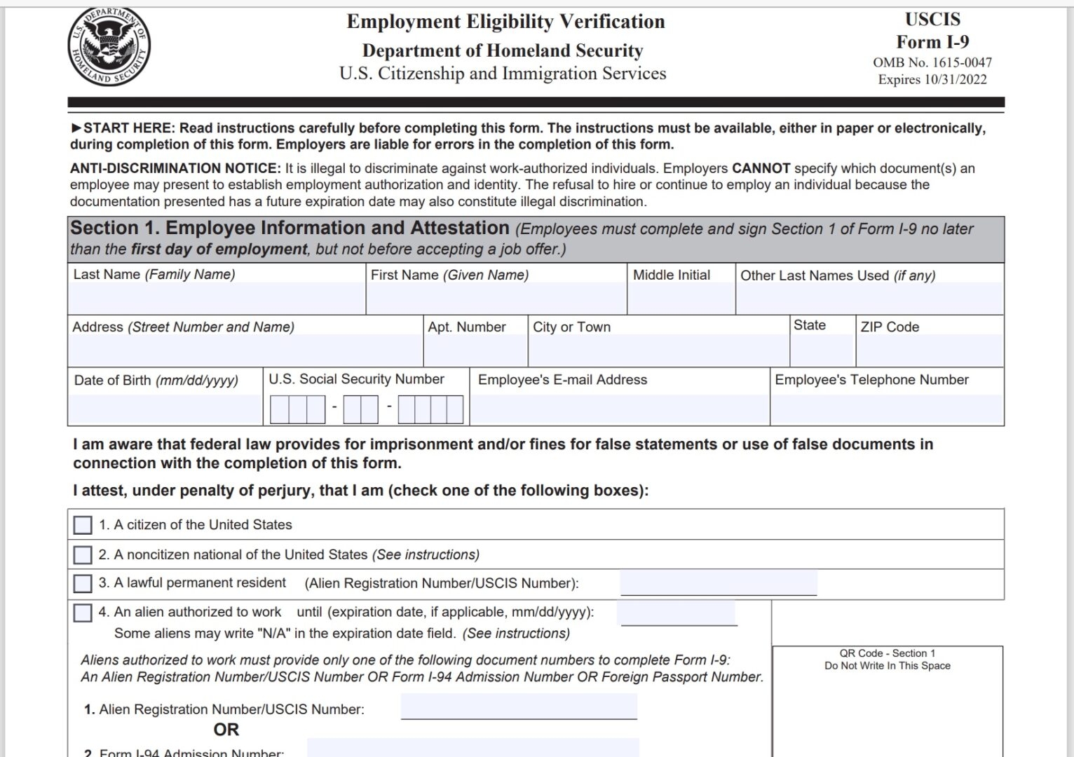 Printable Form I-9
