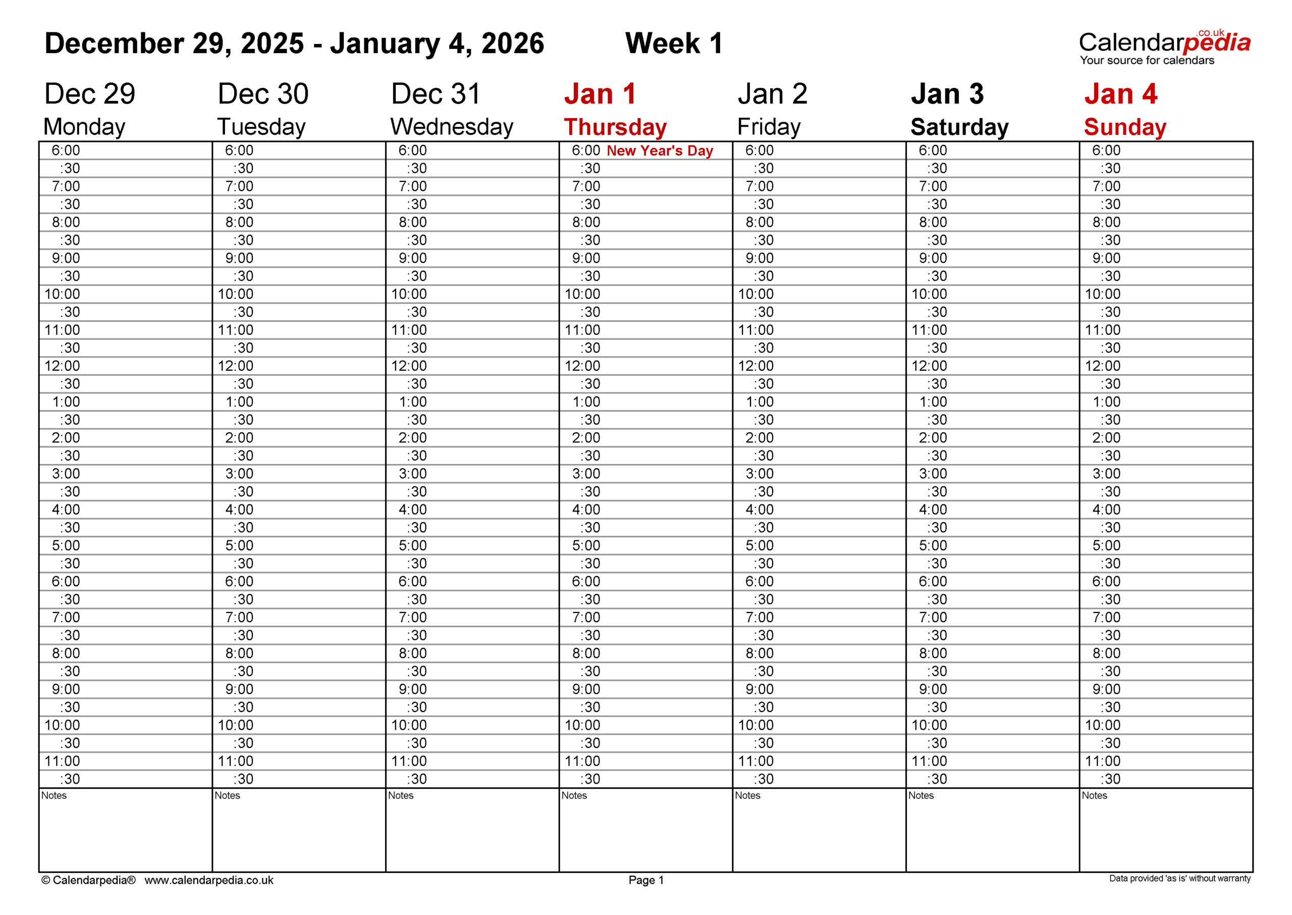 Printable Blank Weekly Calendar 2026