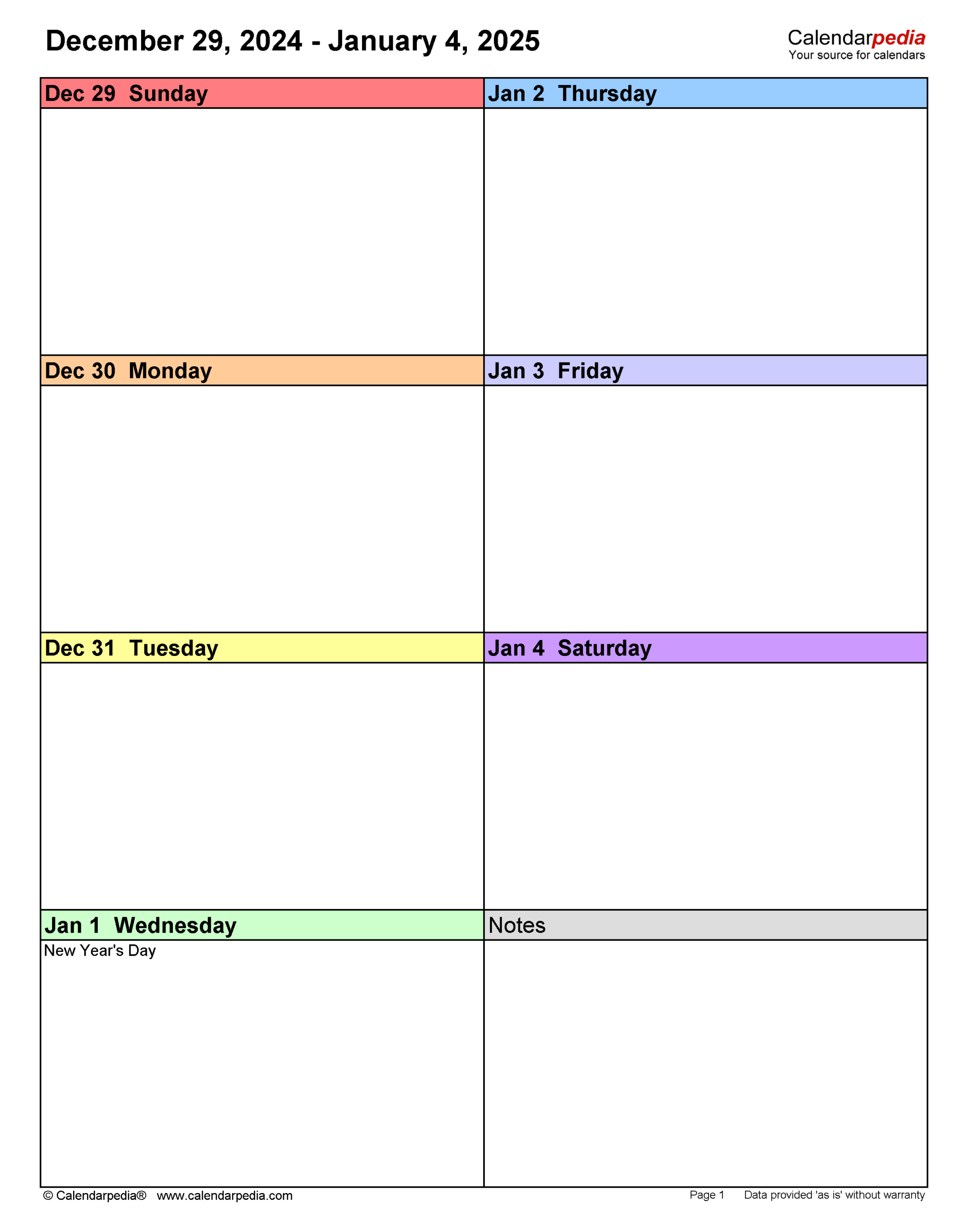Blank Printable Weekly Calendar 2025