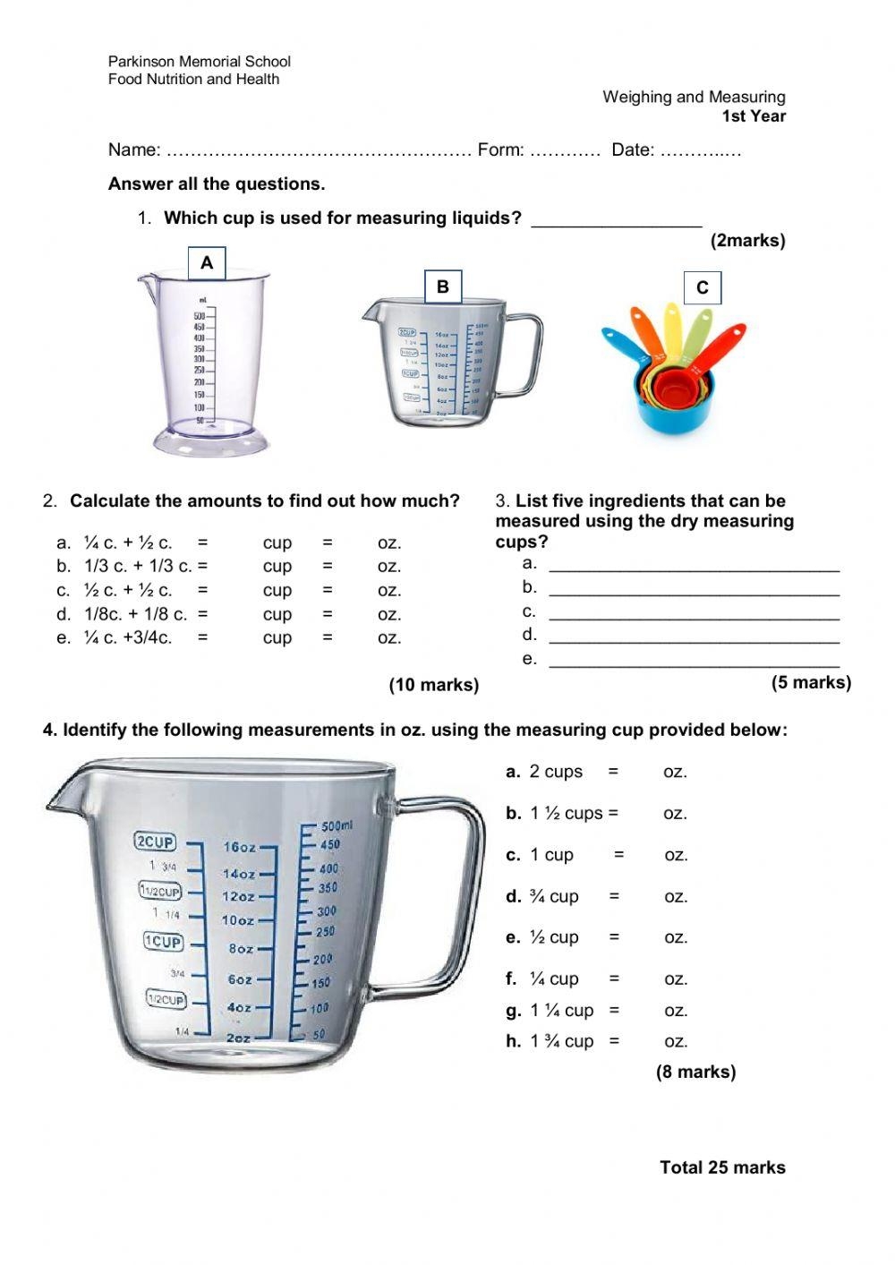Weighing amp Meas Free Interactive Worksheets 653861