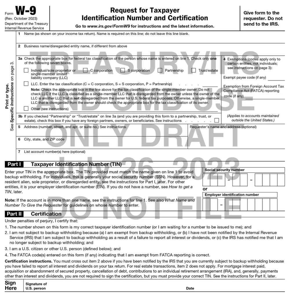 W9 Form For 2023