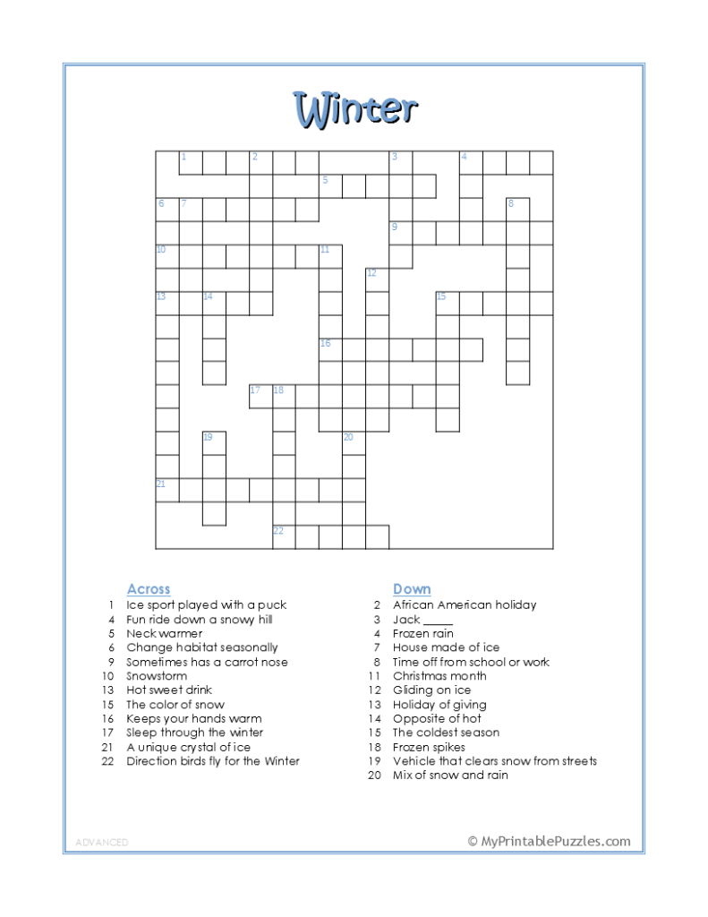 Printable Crossword Puzzles For High School