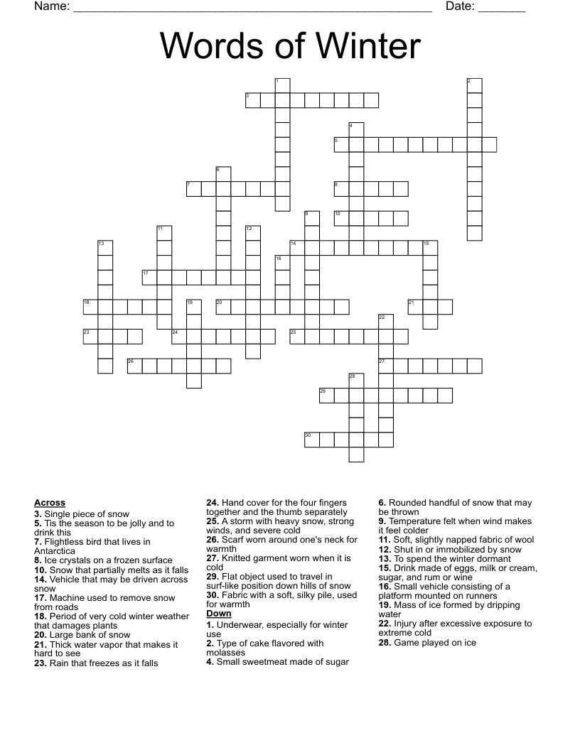Free Printable Winter Crossword Puzzles